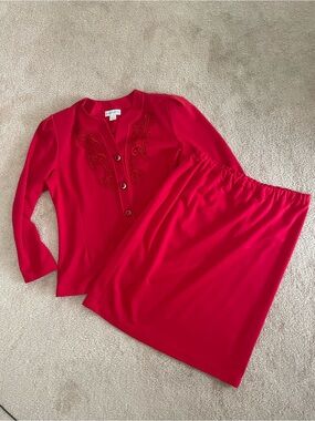 Sweetbriar Vintage Red 2 Piece Skirt Set Size 16 Lace Detail Pull On Skirt